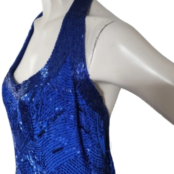 Vintage 90's Stephen Yearick Prom Dress Womens 10 Blue Beaded Halter - Picture 8 of 10